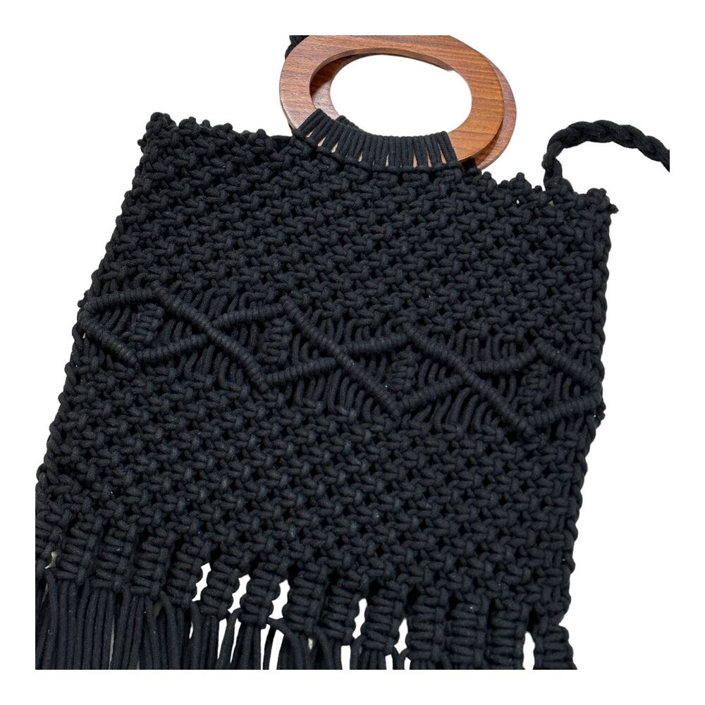 Danielle Nicole Crochet Macrame Hobo Bag Black Bo… - image 5